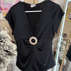 Louis Vuitton Black Blouse with Gold Ring Detail